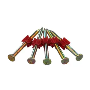 Steel studs for concrete shoot nail with red PVC washers Used in aluminum alloy windows