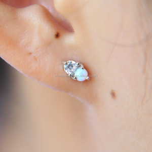 2023 High Quality Drop Shipping Mini Minimal Jewelry <strong>3mm</strong> Opal Silver Stud <strong>Earring</strong> - Product Image 2