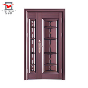 Puerta de Seguridad de Acero con Diseño de Doble Hoja de Madera de Teca, Hojas Desiguales, para Uso en Diseño Exterior, Gran Oferta - Product Image 4