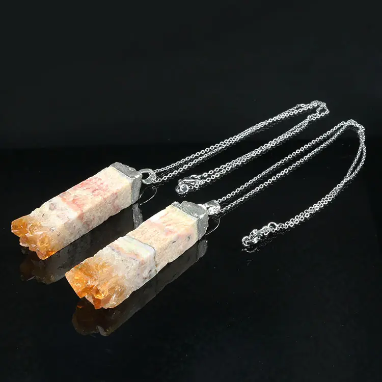 NE2507 Fashion Silver plated Natural Crystal Citrine Column Pendant Necklace