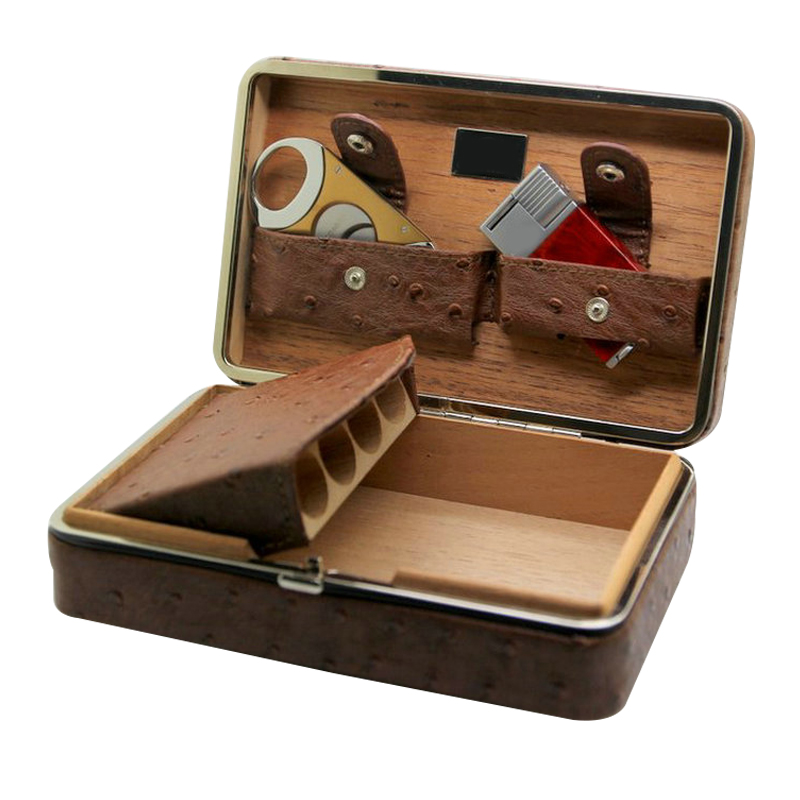 Новое поступление топ зернистый Натуральная кожа портсигар Высокое качество сигары гумидор коробка для сигар OEM бесплатный логотип на заказ в наличии