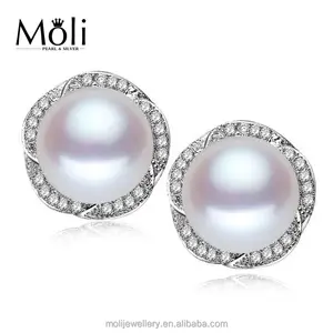 Flower Design Silver wholesale Quick Delivery Bread Stud Natural Pearl Earrings Jewelry