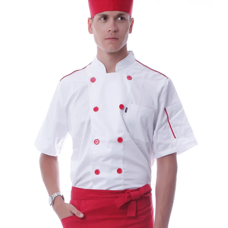Uniformi ristorante personalizzate economiche pantalone bianco e cappotto tunica nuovo Design uniformi Catering uniforme ristorante