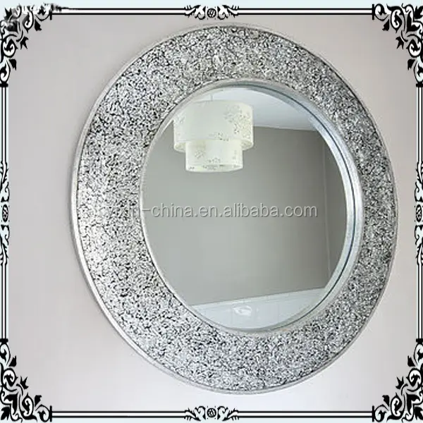 Cermin Dinding Kristal Retak Kerajinan Tangan Cermin Rias Perak Dekoratif Bingkai