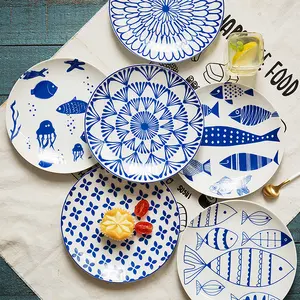 Custom Logo Dinnerware Japanese Printed Ceramic Tableware Sushi Plate Dinner Plate With Printing