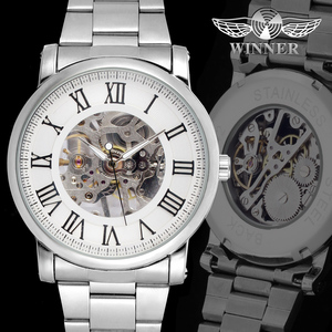 T-WINNER <span class=keywords><strong>Classico</strong></span> Meccanico Fascia Dell'acciaio inossidabile del Mens Orologi di Scheletro Mano A Buon Mercato Avvolgitore relojes hombre - Product Image 3