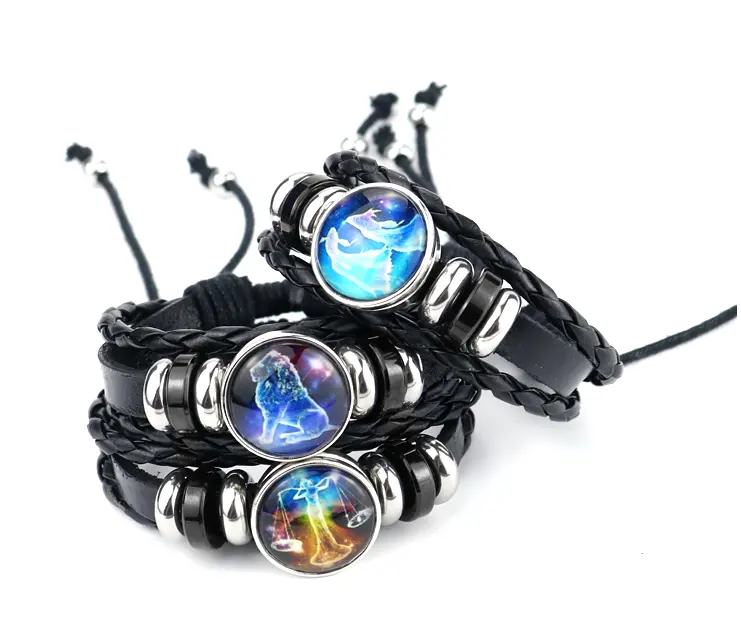 Leer Legering Breien 12 Zodiac Armband Sieraden ZU005