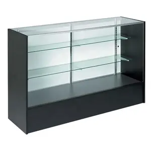 Wholesale full vision extra view 6 feet economic wooden counter glass display case showcase for retail shops