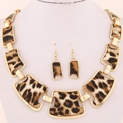 New Fashion Leopard colares Mulheres bijuterias definir banhado a ouro WY15062845