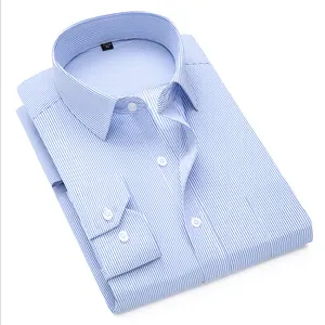 Phantasie professionelle langarm neuesten muster 100% baumwolle geschäfts blau und weiß streifen herren kleid shirts