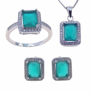 925 Sterling Silver Verde Rettangolare Zircone <span class=keywords><strong>Orecchini</strong></span> Della Vite Prigioniera con Bianco CZ Set di Gioielli per la Donna Gioielli Set - Product Image 6