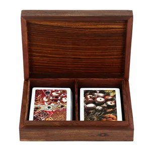 Conjunto de cartas de jogo duplo artesanal, conjunto personalizado de caixa de madeira