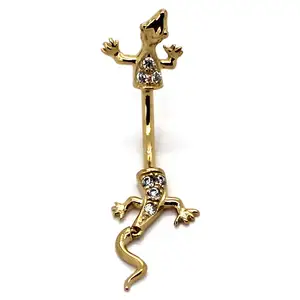 Gold Plated Beautiful Gecko Lizard Navel Belly Ring