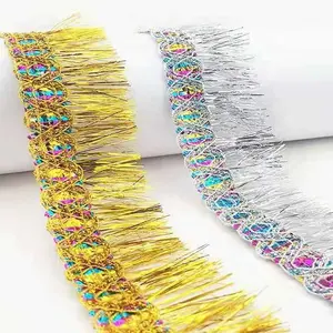 Garment accessories New design bullion fringe wholesale gold trimming 5.5CM Tassel lurex fringe lace