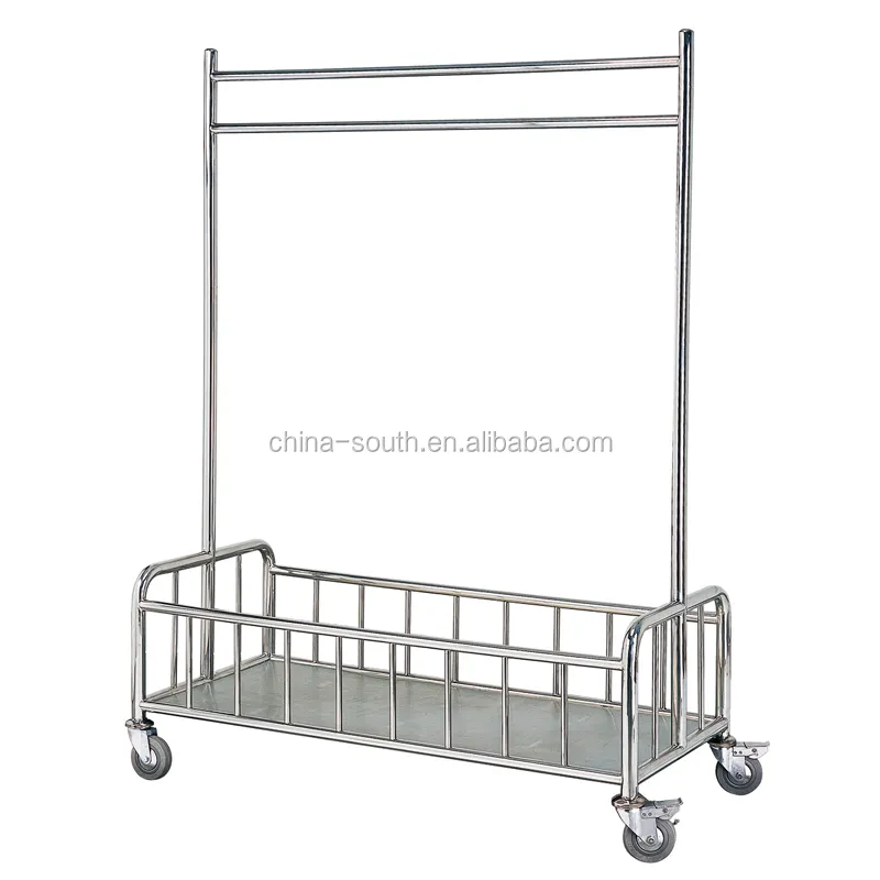 Hotel Stainless Steel Clothes Hanger with Basket Cart Trolley