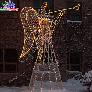Outdoor lighted christmas angels 3d motif angel with harp
