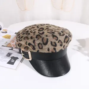 Retro Della Stampa Del Leopardo Feltro di Lana Berretti Francese Beret Cappello Per La Donna