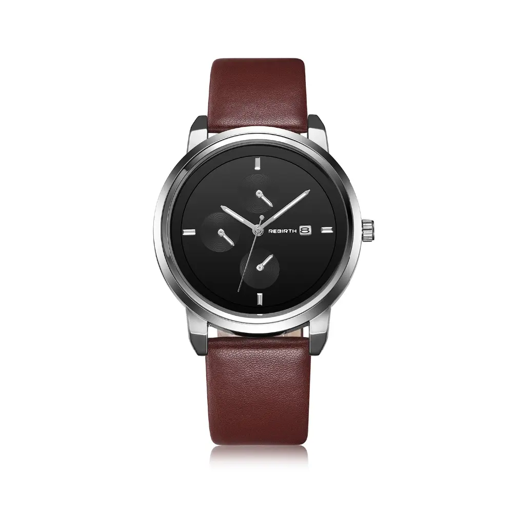 REBIRTH RE023 Simple Disk Design Women Watch Leather Strap Watches For Women Analog Quartz Watches