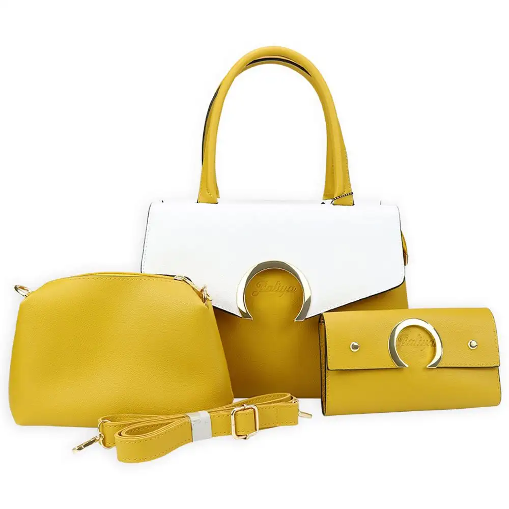 LR07 Fashion wholesale Contrast color leather trends online shopping handbags set with two wallet