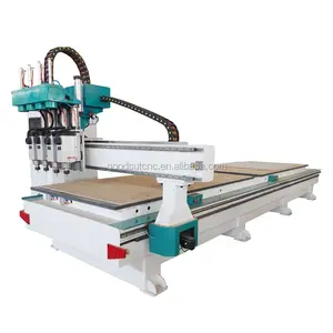 Yüksek verimli 4 süreci ahşap cnc freze makinesi ile çift çalışma masası