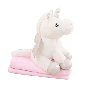 Soft animal plush unicorn stuffed toy with blanket