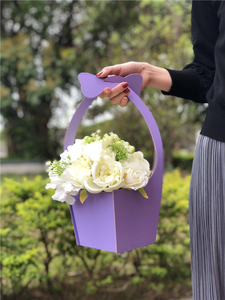 Ramo de flores plegable <span class=keywords><strong>con</strong></span> forma trapezoidal personalizado, cesta de papel portátil, embalaje de <span class=keywords><strong>rosas</strong></span> frescas, caja de flores <span class=keywords><strong>con</strong></span> asa - Product Image 3