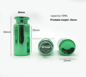 Frasco de cristal esteroide con impresión UV, tapón de goma, 10cc, 10ml, Verde