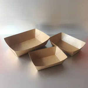 Wholesale Printed Custom Paper Boat Sushi Tray Disposable Brown Kraft Paper Boat Paper Food Tray