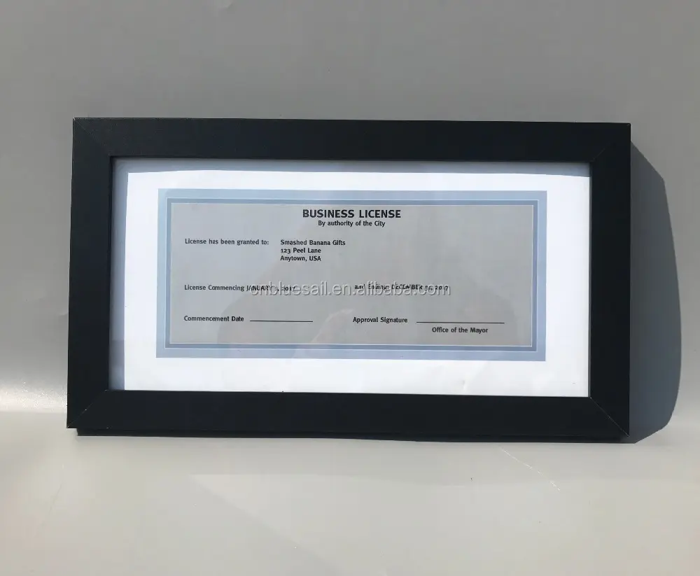 Moldura de documentos de 5x10 polegadas, moldura da foto do award, moldura de certificado preto do mdf