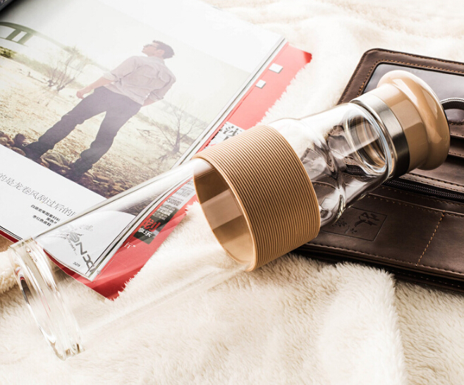 550ML Custom printed glass water bottle with silicone sleeve
