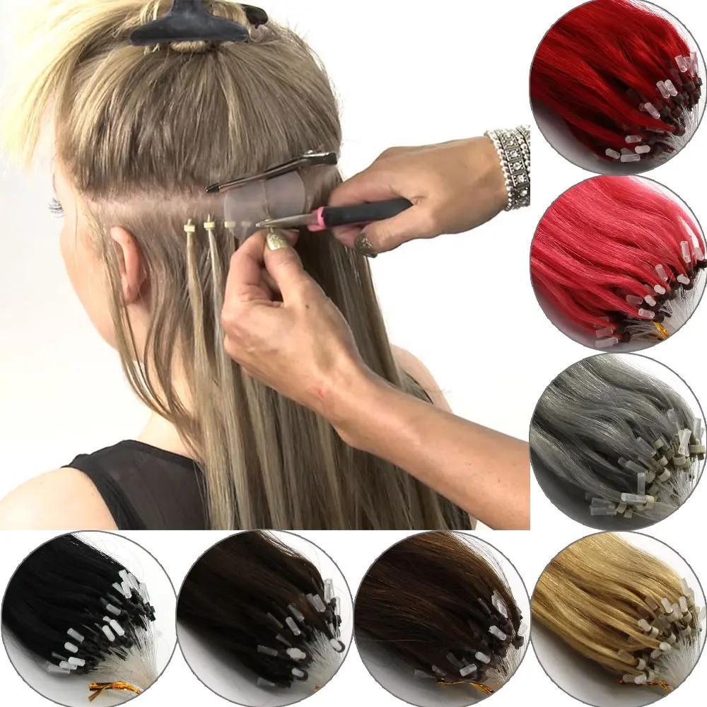 Vente en gros 14-26 pouces 100s Easy Loop/micro anneau perles Remy Extensions de cheveux humains Ombre cheveux raides Cabelo Humano cheveux chinois