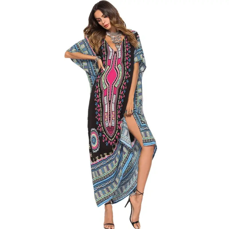 YSMARKET 7 цветов элегантное Африканское этническое платье Женская одежда с принтом летние платья макси Длинные повседневные Модные платья с V-образным вырезом