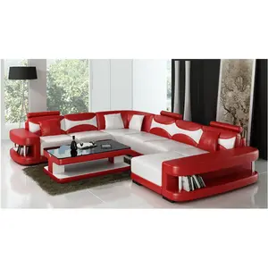 American style sofa set leather u shaped sectional sofa set, living room sofas