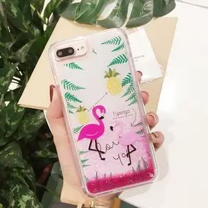 Rosa flamingo verano diseño transparente TPU contraportada para el iPhone 6 6 S 7 más Glitter Quicksand Liquid Phone case