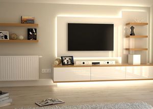 White Wood Cabinet <strong>Tv</strong> Cabinet Wall <strong>Mounted</strong> Light Wood <strong>Tv</strong> <strong>Stand</strong> - Product Image 6