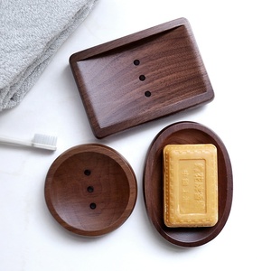 Porte-savon rond en bois de noyer noir écologique fait à la main classique - Product Image 3