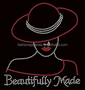 Afro Meisje Sexy Roze Dame Met Zwart Haar Rhinestone Transfer Iron On