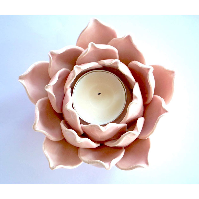 Candelabro Tealight Flor De Loto – Resina Hecho A Mano En UK, Acabado Perla Blanca
