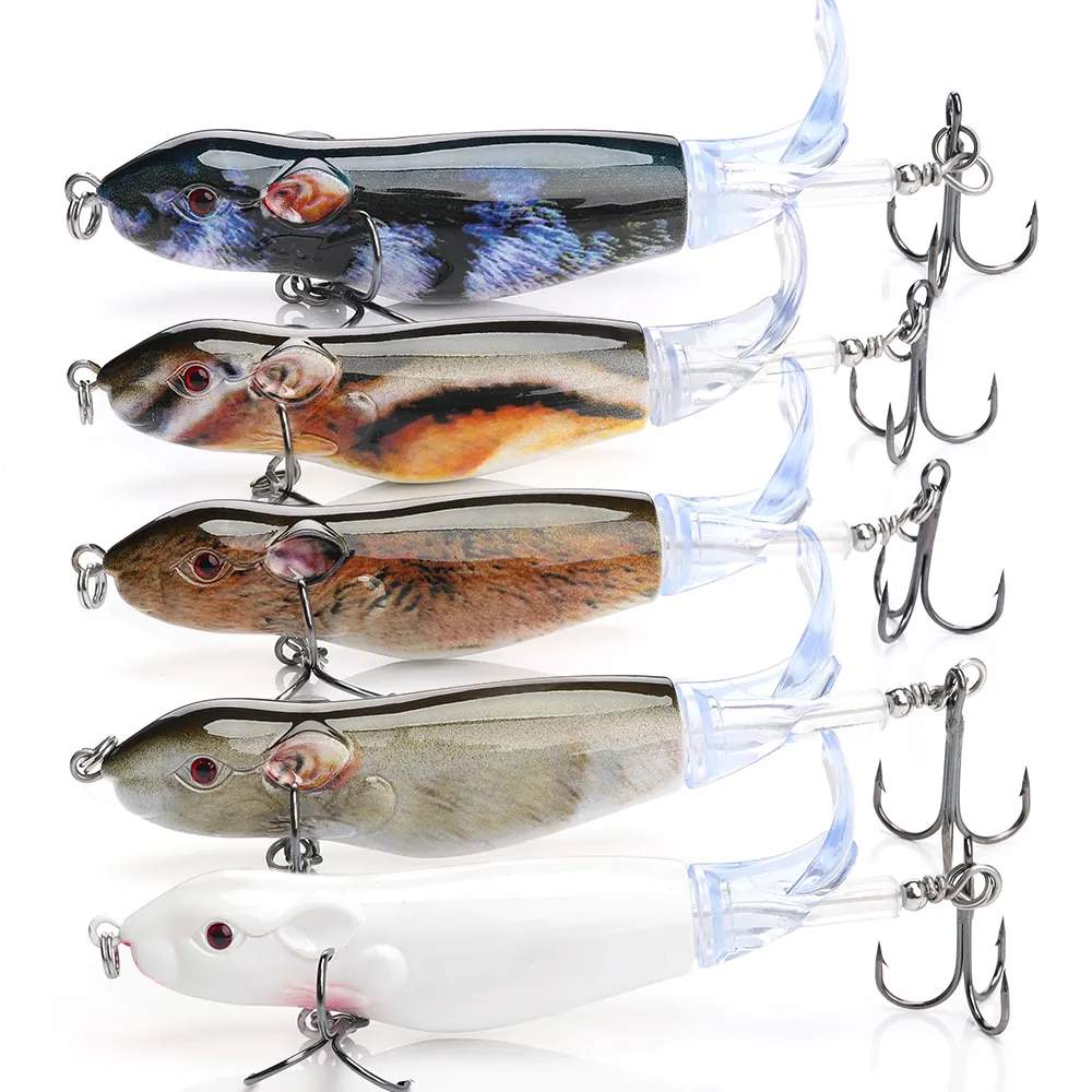 Floating Rat Fishing Lure Set Hard Bait Mouse Whopper Popper Fishing Lures Baits New Pesca With Soft Rotating Tail Lures Fish