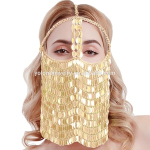 Chaîne de visage sexy <span class=keywords><strong>et</strong></span> chic, chaîne de tête à pampilles brillantes, strass, masque facial, voile, coiffe - Product Image 3