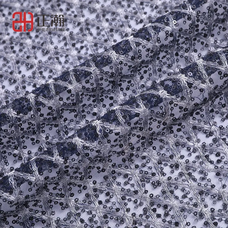 Лучшие продажи темно-синий Кружева Вышивка блесток тафта ткань индийский кружева ткань с вышивкой