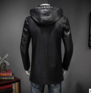 <span class=keywords><strong>Giacca</strong></span> di pelle europea Slim con cappuccio da <span class=keywords><strong>uomo</strong></span> in <span class=keywords><strong>Cashmere</strong></span> moda e tempo libero nella sezione lunga - Product Image 4