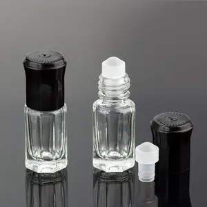 Flacon en verre octogonal vide de styliste, huile de parfum, avec rouleau blanc, 1 pièce, nouveau style, personnalisé, 3ml