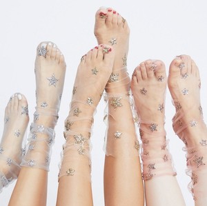 Calzini trasparenti in pizzo elastico trasparente con stella Glitter alla moda - Product Image 1