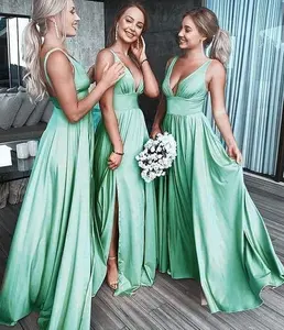 Vestidos de dama de honor de noche largos verde menta para niñas