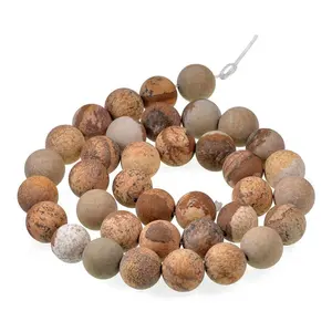 Gorgeous Matte Frosted 8mm Natural Picture Jasper Loose Gemstone Round Beads For Jewelry Making 15.5 inches