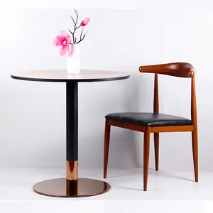 Modern Round Wood Bar Table on Stainless Steel Base