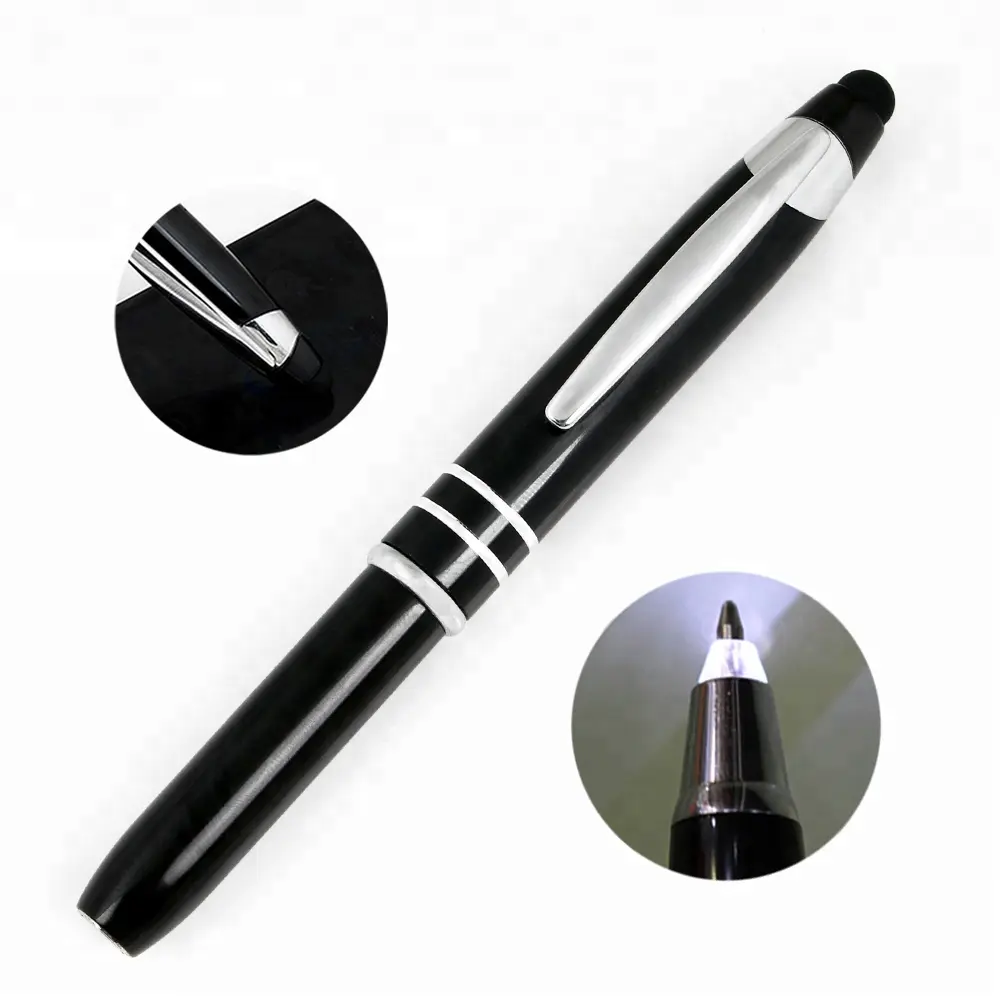 3 In 1 Multifunctionele Metalen Led Licht Bal Pen High-Gevoelige Stylus Pen-Gratis Monster