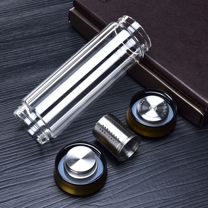 Tea Tumbler with Infuser, Insulated Coffee Mug Double Wall Glass 400ml/13 Oz Water Bottles Borosilicate Glass Thermal Insulation