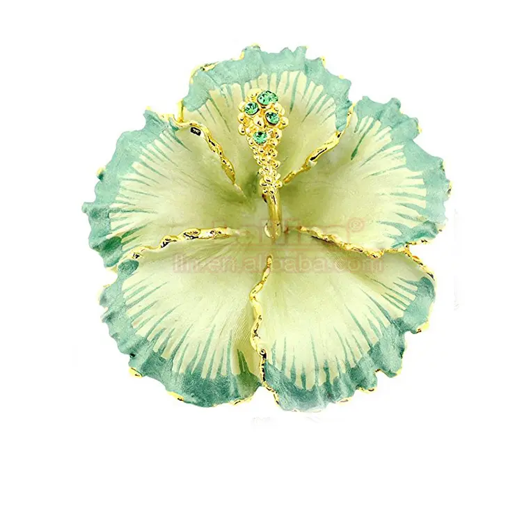Elegant 50mm Sea Green Hawaiian Hibiscus Flower Crystal Brooch